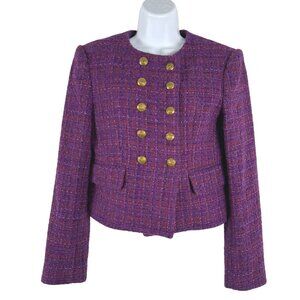 Veronica Beard Bentley Double Breasted Tweed Jacket Size 2 Aubergine NWT CJ-2131